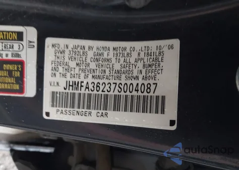 2007 Honda Civic Hybrid from USA, damaged, VIN JHMFA36237S004087